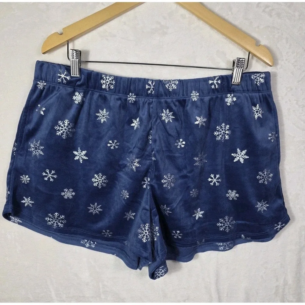 Sleep Chic XL Blue Velour Pajama Set Snowflake Print Long Sleeve Soft Lounge